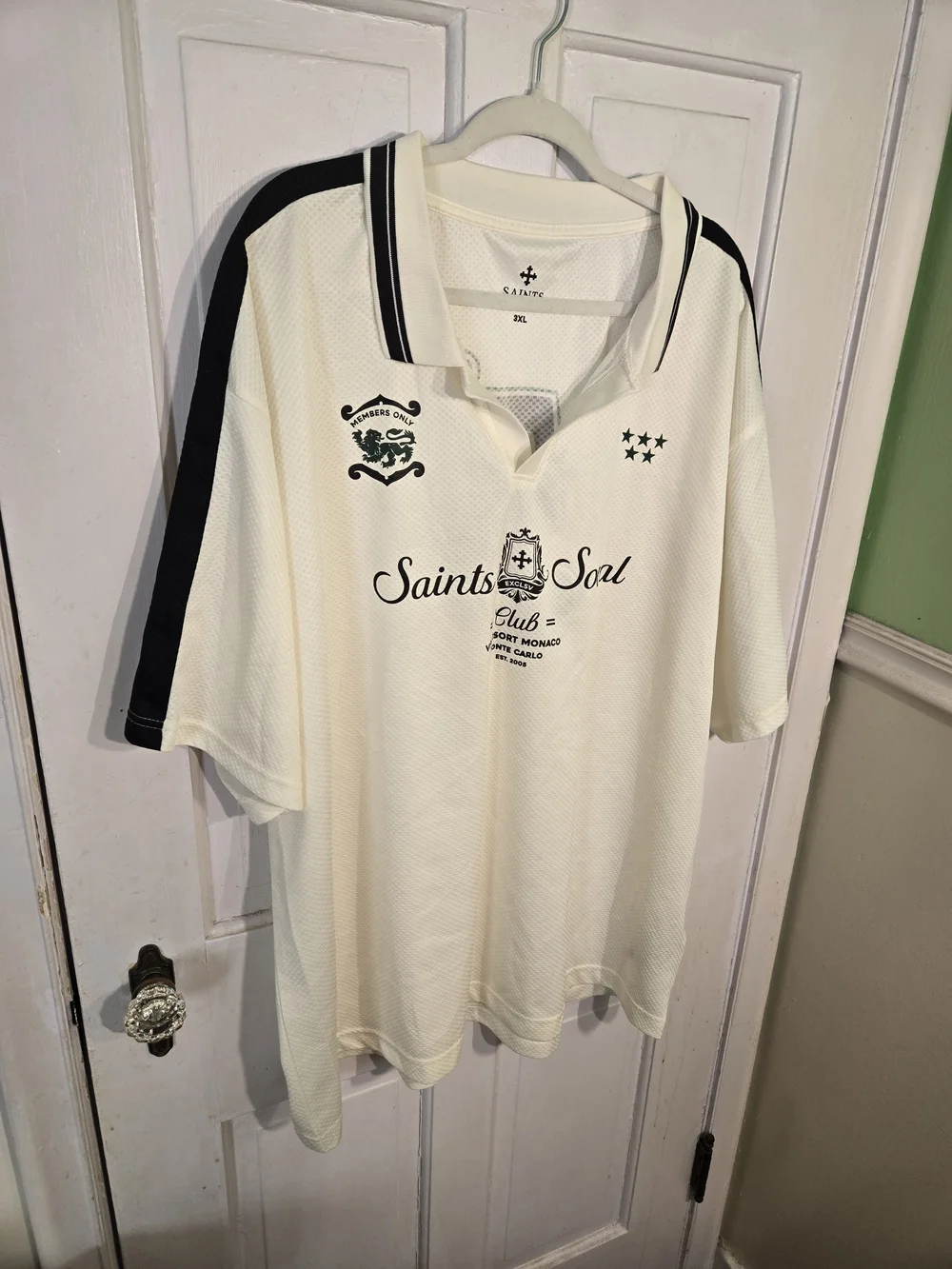 Men's Cream Polo Soccer Jersey with Black Trim Size 3X